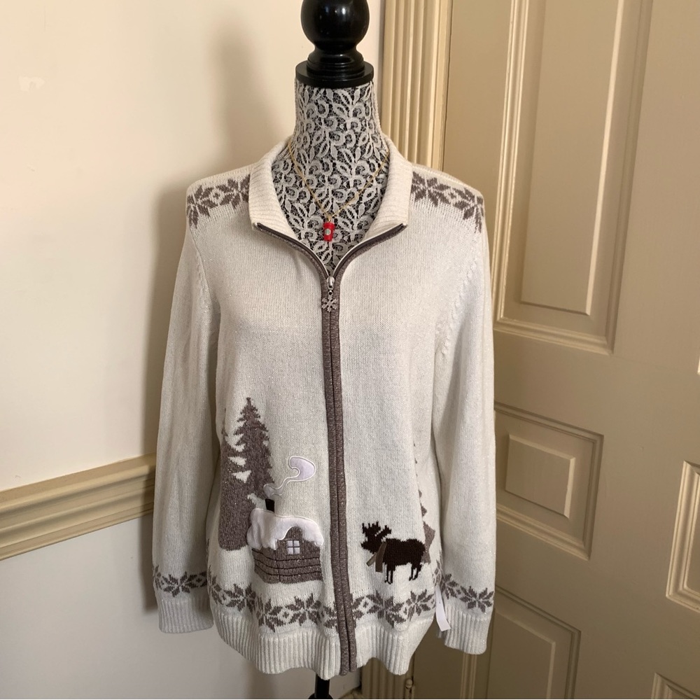 Vintage Zip Up Boho Christmas Sweater SZ XL - Picture 6 of 13